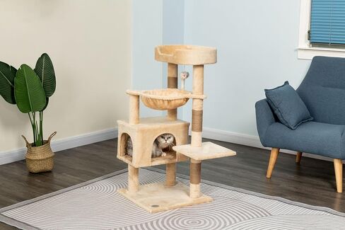 Go Pet Club Everyday Value 37in Cat Tree Tower Cat Condo مريح جثم كبير، أعمدة خدش، فأر متدلي وأرجوحة، برج لعب للقطط والقطط، بيج in Saudi Arabia
