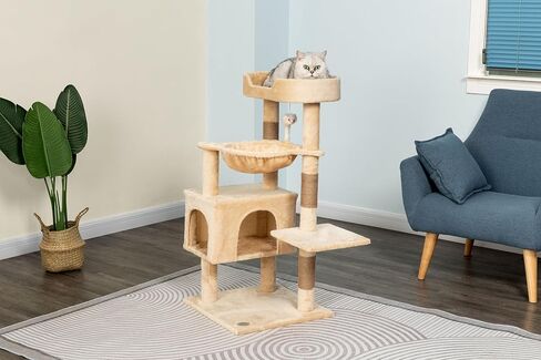 Go Pet Club Everyday Value 37in Cat Tree Tower Cat Condo مريح جثم كبير، أعمدة خدش، فأر متدلي وأرجوحة، برج لعب للقطط والقطط، بيج in Saudi Arabia