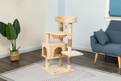 Go Pet Club Everyday Value 37in Cat Tree Tower Cat Condo مريح جثم كبير، أعمدة خدش، فأر متدلي وأرجوحة، برج لعب للقطط والقطط، بيج in Saudi Arabia
