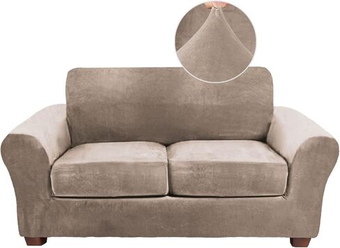 FY FIBER HOUSE غطاء أريكة للأريكة لغطاءين للأريكة وأغطية مقعد الحب غطاء سهل الارتداء لغرفة المعيشة مخملي 3 قطع واقي مطاطي للكلاب، رمادي داكن (57.5"-71.5") in Kuwait