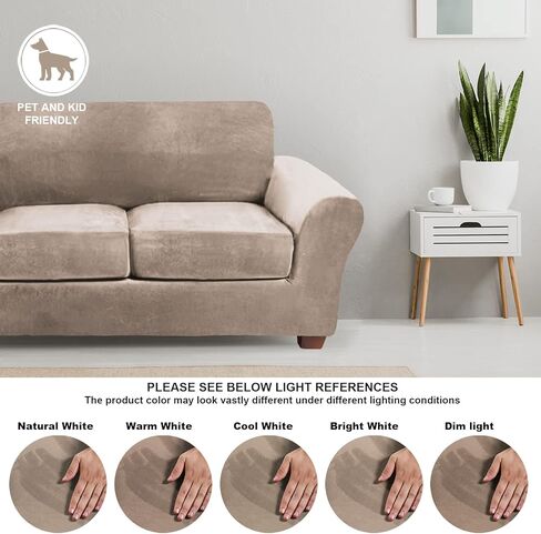 FY FIBER HOUSE غطاء أريكة للأريكة لغطاءين للأريكة وأغطية مقعد الحب غطاء سهل الارتداء لغرفة المعيشة مخملي 3 قطع واقي مطاطي للكلاب، رمادي داكن (57.5"-71.5") in Kuwait