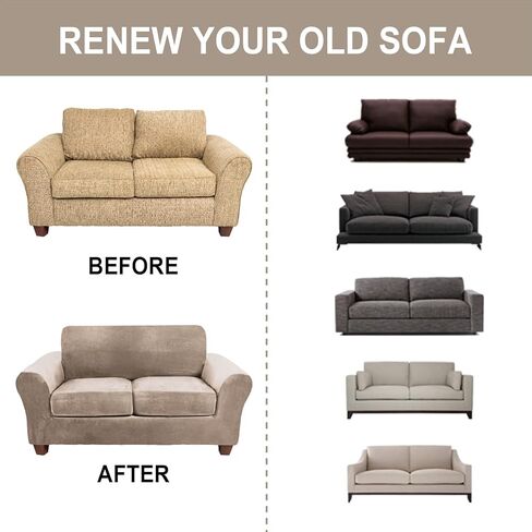 FY FIBER HOUSE غطاء أريكة للأريكة لغطاءين للأريكة وأغطية مقعد الحب غطاء سهل الارتداء لغرفة المعيشة مخملي 3 قطع واقي مطاطي للكلاب، رمادي داكن (57.5"-71.5") in Kuwait