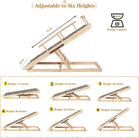 سلالم خشبية للحيوانات الاليفة - سلالم ومنحدر قابل للطي مثالي للاسرة والسيارات - سلم محمول للكلاب والقطط حتى 120 باوند in Kuwait