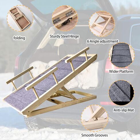 سلالم خشبية للحيوانات الاليفة - سلالم ومنحدر قابل للطي مثالي للاسرة والسيارات - سلم محمول للكلاب والقطط حتى 120 باوند in Kuwait