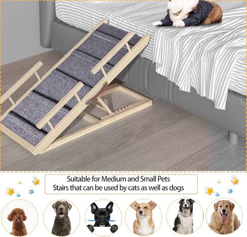 سلالم خشبية للحيوانات الاليفة - سلالم ومنحدر قابل للطي مثالي للاسرة والسيارات - سلم محمول للكلاب والقطط حتى 120 باوند in Kuwait