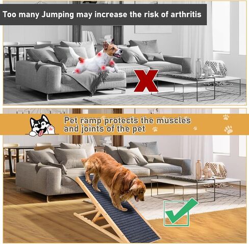 سلالم الكلاب الخشبية من كيرومي للكلاب الكبيرة، منحدر قابل للطي للكلاب للسرير - منحدر طويل قابل للحمل بطول 47.24 سم، سلالم للكلاب ذات قوة جر عالية للسيارة والأريكة والأريكة، 5 ارتفاعات قابلة للتعديل بمعدل 200 رطل. in Kuwait