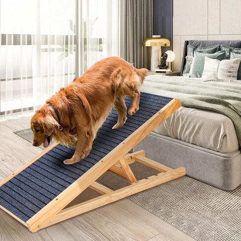 سلالم الكلاب الخشبية من كيرومي للكلاب الكبيرة، منحدر قابل للطي للكلاب للسرير - منحدر طويل قابل للحمل بطول 47.24 سم، سلالم للكلاب ذات قوة جر عالية للسيارة والأريكة والأريكة، 5 ارتفاعات قابلة للتعديل بمعدل 200 رطل. in Kuwait