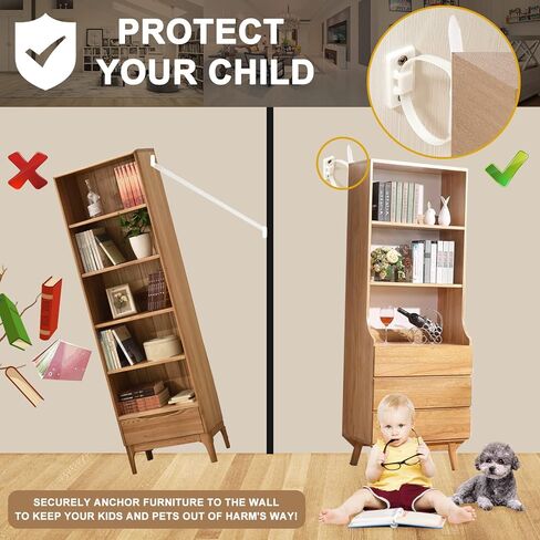 احزمة اثاث للاطفال من اوبو - (10 قطع) مثبتات اثاث مضادة للانقلاب لحماية الاطفال، مرساة امان قابلة للتعديل للجدار للطاولة والخزانة - اشرطة مقاومة للزلازل للمنزل in Kuwait