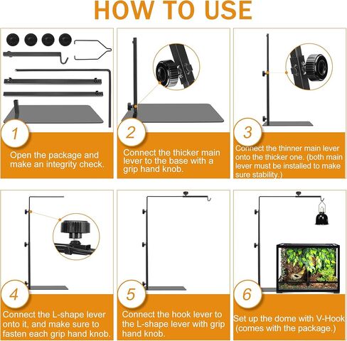 Reptile Domes Stand, Adjustable 16-27 Inch Heat Lamp Stand Fixture for Terrarium, Metal Basking Lamp Holder, Suitable for All Reptile Domes Lamp,L Size in Kuwait