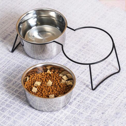 VAlinks Elevated Cat Bowls, Tilted Raised Indoor Cat Dishes for Food and Water, Double Bowls Metal Stand Anti Vomiting Feeder with 2 Stainless Steel Pet Bowls for Cats, Puppy, Dogs, (Black, 36oz) in Kuwait