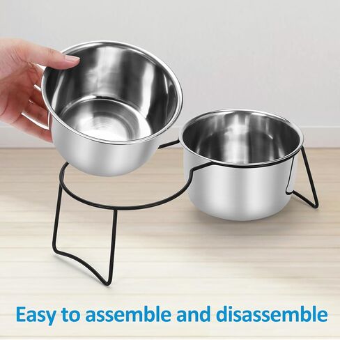 VAlinks Elevated Cat Bowls, Tilted Raised Indoor Cat Dishes for Food and Water, Double Bowls Metal Stand Anti Vomiting Feeder with 2 Stainless Steel Pet Bowls for Cats, Puppy, Dogs, (Black, 36oz) in Kuwait