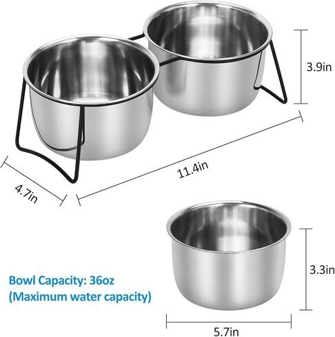 VAlinks Elevated Cat Bowls, Tilted Raised Indoor Cat Dishes for Food and Water, Double Bowls Metal Stand Anti Vomiting Feeder with 2 Stainless Steel Pet Bowls for Cats, Puppy, Dogs, (Black, 36oz) in Kuwait