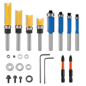 10PCS Trim Router Bits 1/4 Inch Shank, with 4 Flush Trim Router Bits and 4 Pattern Flush Trim Router Bits, with 2 Impact Magnetic Bits, 6 Bearings, 2 Wrenches for Woodworking in Kuwait