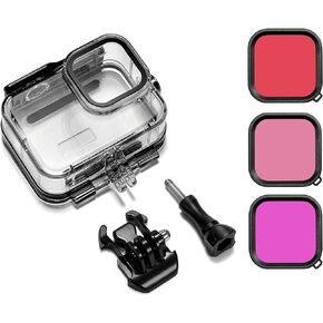 بي وايرليس حافظة مقاومة للماء مع 3 قطع فلتر غوص لكاميرا جوبرو هيرو 12/11/10/9 تدعم 60 متر/196 قدم، حافظة غوص تحت الماء مع فلتر احمر فاتح احمر وارجواني فاتح in Kuwait