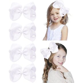 4 قطع كبيرة من شريط Grosgrain مصنوع يدويًا مقاس 6 بوصات، فيونكات شعر بلون سادة، مشابك تمساح، إكسسوارات شعر للفتيات الصغيرات في سن المراهقة، مجموعة من 4 قطع (أبيض) in Kuwait