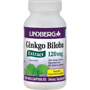 Lindberg Ginkgo Biloba Extract 120 Mg, 180 Vegetarian Capsules - Standardized To 24% Flavone Glycosides And 6% Terpene Lactones (99-594) in Kuwait