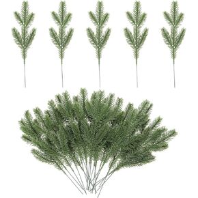 PATIKIL 10.2" Artificial Pine Branches, 30Pcs Faux Pine Leaves Fake Pine Needles Sprigs Greenery Plants for DIY Garland Christmas Home Decor, Dark Green