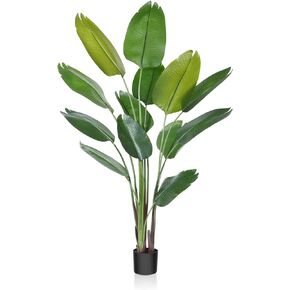 CROSOFMI Artificial Bird of Paradise Plant Fake Tropical Palm Tree,Perfect Feaux Plants in Pot for Indoor Outdoor Home Office Garden Modern Decoration Housewarming Gift,4Feet-2Pack