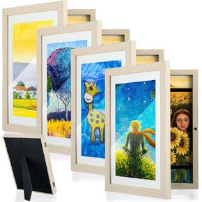 Barydat 4 Pcs Kids Artwork Frames 13'' x 9.5'' Front Opening Frames Holds 11.8'' x 8.3'' Artworks Changeable Art Frame Display A4 Artwork Frames Hanging Wall Decor for Drawing Crafting Storage (Wood) in Saudi Arabia