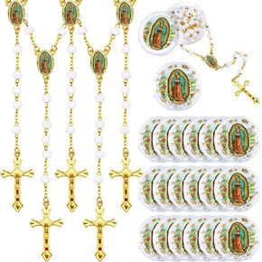 Jadive 100 Pcs Our Lady of Guadalupe Scented Rosary Beads Necklace with Gift Box Wooden Bead Rosary Necklace with Crucifix First Communion Baptism Beaded Necklace Favor in Kuwait