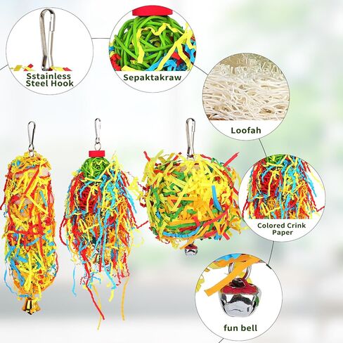 HOMELYLIFE 5PCS Bird Shredder Toys for Parrot Parakeets Foraging Chewing Toys Cockatiel Loofah Toys, Hanging Bird Toys Cage Accessories for Cockatiels,Conures,Medium/Small Parrots,Lovebirds,Budgie in Kuwait