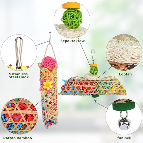 HOMELYLIFE 5PCS Bird Shredder Toys for Parrot Parakeets Foraging Chewing Toys Cockatiel Loofah Toys, Hanging Bird Toys Cage Accessories for Cockatiels,Conures,Medium/Small Parrots,Lovebirds,Budgie in Kuwait