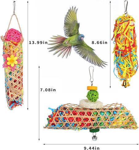HOMELYLIFE 5PCS Bird Shredder Toys for Parrot Parakeets Foraging Chewing Toys Cockatiel Loofah Toys, Hanging Bird Toys Cage Accessories for Cockatiels,Conures,Medium/Small Parrots,Lovebirds,Budgie in Kuwait