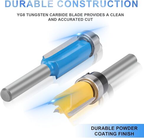 10 PCS Flush Trim Router Bit Set 1/4 Inch Shank, 4 Flush Trim Router Bits, 4 Pattern Flush Trim Router Bits with 2 Impact Magnetic Bits, 6 Bearings, 2 Wrenches for Wooden Materials in Kuwait