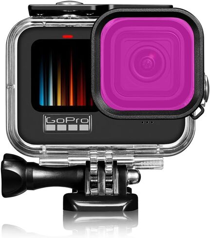 بي وايرليس حافظة مقاومة للماء مع 3 قطع فلتر غوص لكاميرا جوبرو هيرو 12/11/10/9 تدعم 60 متر/196 قدم، حافظة غوص تحت الماء مع فلتر احمر فاتح احمر وارجواني فاتح in Kuwait