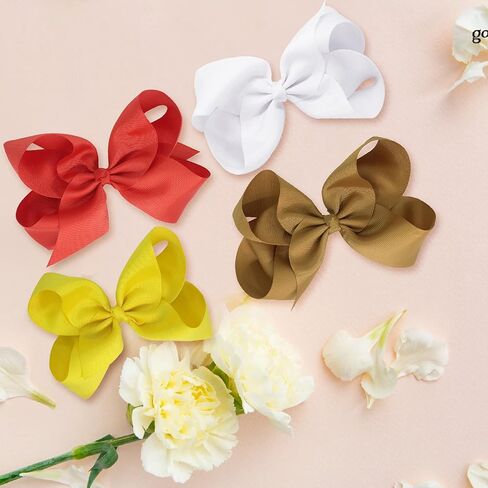 4 قطع كبيرة من شريط Grosgrain مصنوع يدويًا مقاس 6 بوصات، فيونكات شعر بلون سادة، مشابك تمساح، إكسسوارات شعر للفتيات الصغيرات في سن المراهقة، مجموعة من 4 قطع (أبيض) in Kuwait