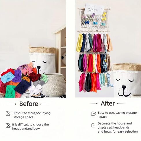 حامل فيونكات للشعر للبنات، حامل عصابة راس بسعة كبيرة، منظم تخزين مشابك الشعر، منظم اكسسوارات الشعر، ديكور معلق على الحائط لغرفة الفتيات، خزانة باب حضانة الاطفال (تصميم مطور) in Kuwait