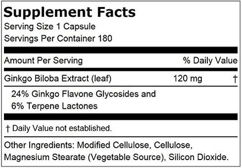 Lindberg Ginkgo Biloba Extract 120 Mg, 180 Vegetarian Capsules - Standardized To 24% Flavone Glycosides And 6% Terpene Lactones (99-594) in Kuwait