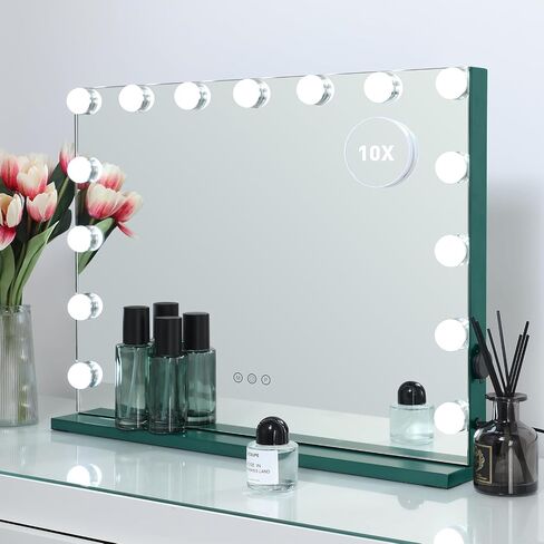 مرآة مكياج HOMPEN Vanity Mirror مع أضواء، مرآة مكياج كبيرة مضاءة في هوليوود مع 15 لمبة خافتة، 3 أوضاع ألوان، تحكم باللمس لغرفة الملابس وغرفة النوم، سطح الطاولة أو الحائط، أخضر نعناعي in Saudi Arabia