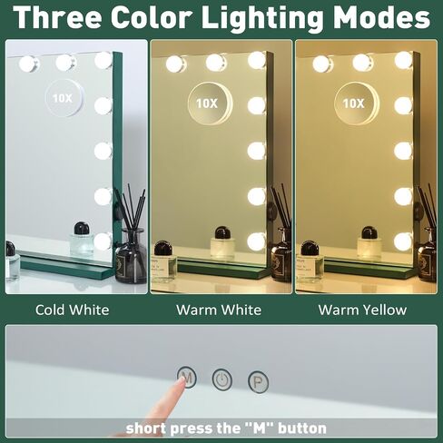 مرآة مكياج HOMPEN Vanity Mirror مع أضواء، مرآة مكياج كبيرة مضاءة في هوليوود مع 15 لمبة خافتة، 3 أوضاع ألوان، تحكم باللمس لغرفة الملابس وغرفة النوم، سطح الطاولة أو الحائط، أخضر نعناعي in Saudi Arabia
