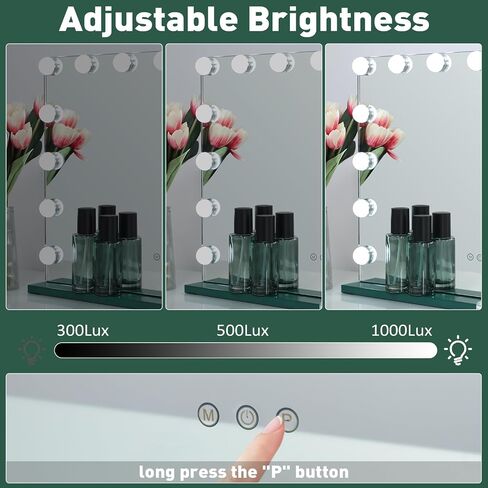 مرآة مكياج HOMPEN Vanity Mirror مع أضواء، مرآة مكياج كبيرة مضاءة في هوليوود مع 15 لمبة خافتة، 3 أوضاع ألوان، تحكم باللمس لغرفة الملابس وغرفة النوم، سطح الطاولة أو الحائط، أخضر نعناعي in Saudi Arabia