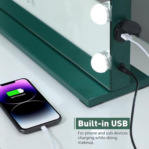 مرآة مكياج HOMPEN Vanity Mirror مع أضواء، مرآة مكياج كبيرة مضاءة في هوليوود مع 15 لمبة خافتة، 3 أوضاع ألوان، تحكم باللمس لغرفة الملابس وغرفة النوم، سطح الطاولة أو الحائط، أخضر نعناعي in Saudi Arabia
