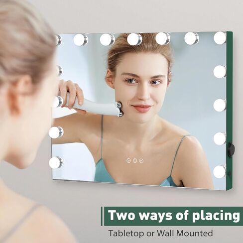 مرآة مكياج HOMPEN Vanity Mirror مع أضواء، مرآة مكياج كبيرة مضاءة في هوليوود مع 15 لمبة خافتة، 3 أوضاع ألوان، تحكم باللمس لغرفة الملابس وغرفة النوم، سطح الطاولة أو الحائط، أخضر نعناعي in Saudi Arabia