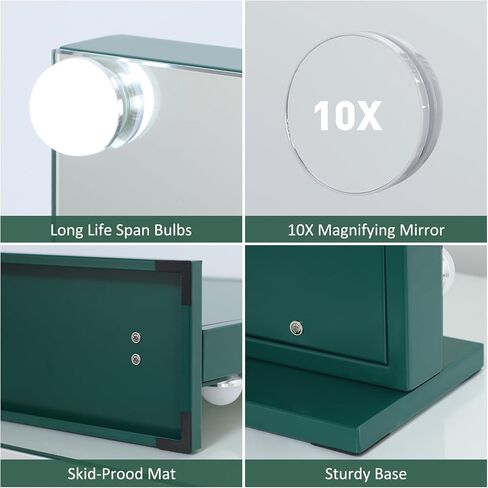 مرآة مكياج HOMPEN Vanity Mirror مع أضواء، مرآة مكياج كبيرة مضاءة في هوليوود مع 15 لمبة خافتة، 3 أوضاع ألوان، تحكم باللمس لغرفة الملابس وغرفة النوم، سطح الطاولة أو الحائط، أخضر نعناعي in Saudi Arabia