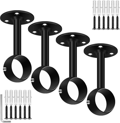 دعامة قضيب ستارة السقف، حوامل قضيب ستارة شديدة التحمل للجدار، شماعات ستارة السقف السوداء، دعامات دعم قضيب خزانة الستائر لأعمدة الستائر 1-1/4 انش، عبوة من 6 قطع in Kuwait