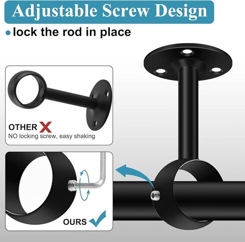 دعامة قضيب ستارة السقف، حوامل قضيب ستارة شديدة التحمل للجدار، شماعات ستارة السقف السوداء، دعامات دعم قضيب خزانة الستائر لأعمدة الستائر 1-1/4 انش، عبوة من 6 قطع in Kuwait