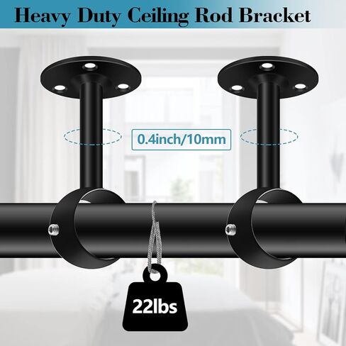 دعامة قضيب ستارة السقف، حوامل قضيب ستارة شديدة التحمل للجدار، شماعات ستارة السقف السوداء، دعامات دعم قضيب خزانة الستائر لأعمدة الستائر 1-1/4 انش، عبوة من 6 قطع in Kuwait