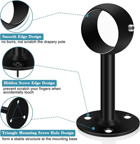 دعامة قضيب ستارة السقف، حوامل قضيب ستارة شديدة التحمل للجدار، شماعات ستارة السقف السوداء، دعامات دعم قضيب خزانة الستائر لأعمدة الستائر 1-1/4 انش، عبوة من 6 قطع in Kuwait