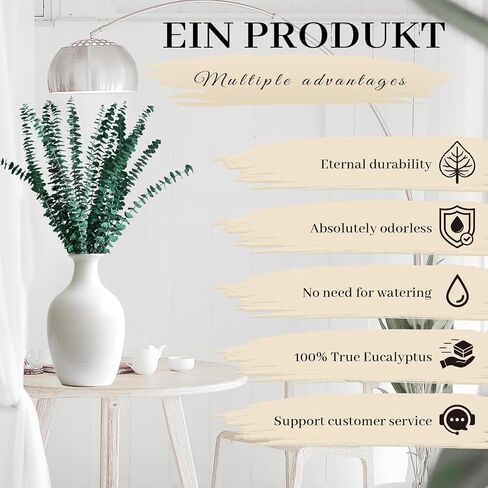 اوكالبتوس الدولار الفضي المحفوظ من هواتيمي، بطول 18 انش - 20 انش، مع نباتات خضراء لديكور المنزل وحفلات الزفاف والحفلات والقطع المركزية والمزهريات in Kuwait