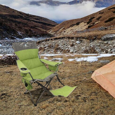 CAMPHILL Portable Camping Chair with Detachable Footrest Portable Lounge Chair with Cup Holder and Storage Bag, Heavy Support 300lbs in Kuwait