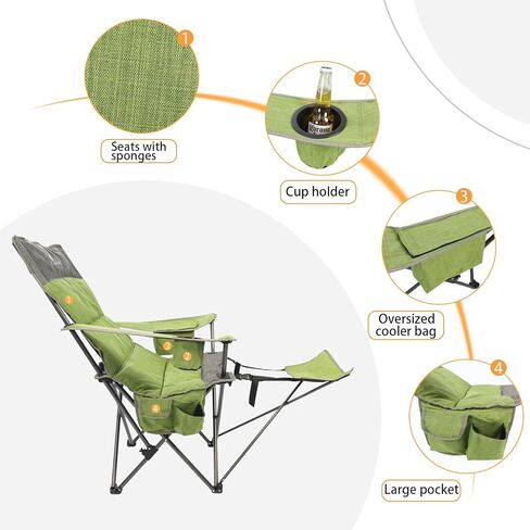 CAMPHILL Portable Camping Chair with Detachable Footrest Portable Lounge Chair with Cup Holder and Storage Bag, Heavy Support 300lbs in Kuwait