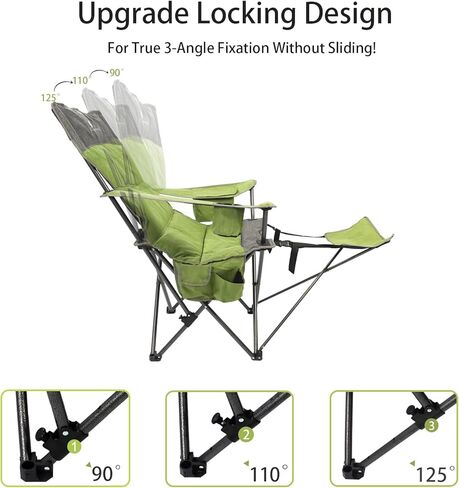 CAMPHILL Portable Camping Chair with Detachable Footrest Portable Lounge Chair with Cup Holder and Storage Bag, Heavy Support 300lbs in Kuwait