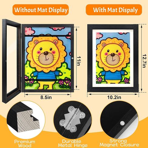 إطارات عمل فنية للأطفال، إطارات صور فنية للأطفال بفتحة أمامية مقاس 8.5 × 11، شاشة قابلة للتغيير، إطارات تخزين عرض الأعمال الفنية للأطفال، صورة ثلاثية الأبعاد، حرف يدوية، مشاريع فنية، فن معلق (عبوتان باللون الأسود) in Kuwait