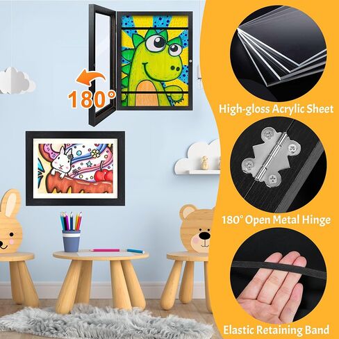 إطارات عمل فنية للأطفال، إطارات صور فنية للأطفال بفتحة أمامية مقاس 8.5 × 11، شاشة قابلة للتغيير، إطارات تخزين عرض الأعمال الفنية للأطفال، صورة ثلاثية الأبعاد، حرف يدوية، مشاريع فنية، فن معلق (عبوتان باللون الأسود) in Kuwait