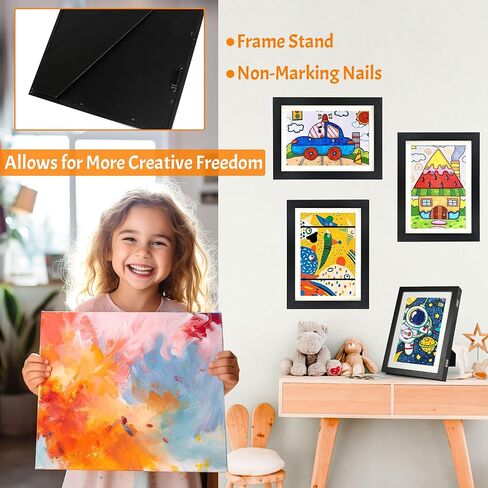 إطارات عمل فنية للأطفال، إطارات صور فنية للأطفال بفتحة أمامية مقاس 8.5 × 11، شاشة قابلة للتغيير، إطارات تخزين عرض الأعمال الفنية للأطفال، صورة ثلاثية الأبعاد، حرف يدوية، مشاريع فنية، فن معلق (عبوتان باللون الأسود) in Kuwait