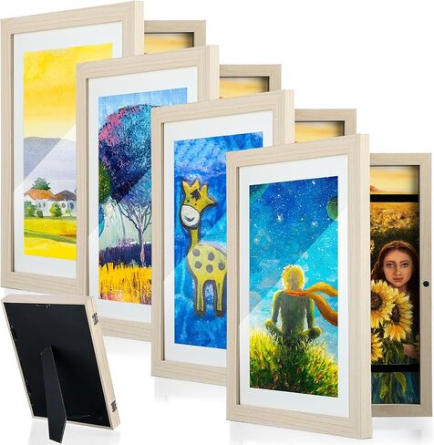 Barydat 4 Pcs Kids Artwork Frames 13'' x 9.5'' Front Opening Frames Holds 11.8'' x 8.3'' Artworks Changeable Art Frame Display A4 Artwork Frames Hanging Wall Decor for Drawing Crafting Storage (Wood) in Saudi Arabia